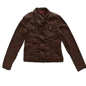 SO Brown Denim Jacket Contrast Stitch Button Front